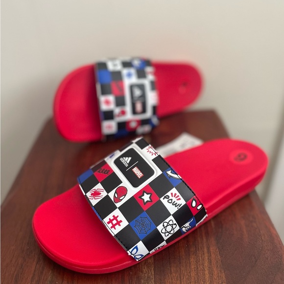 adidas Other - Adidas X Disney Adilette Comfort Spider-Man Slides Kids Size 6 y / women’s 7